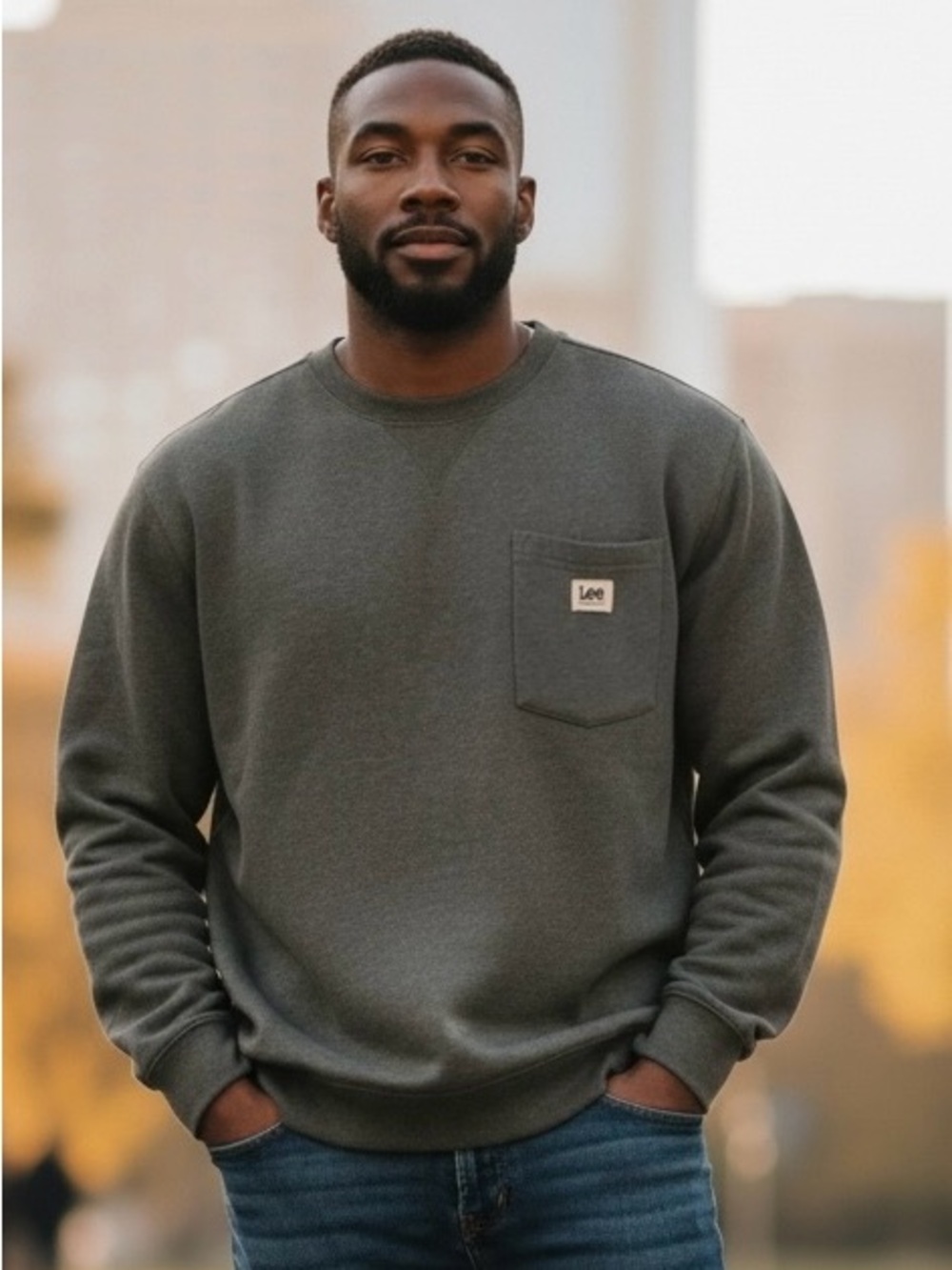 Lee Men's Crewneck Pocket Sweater - Dark Olive